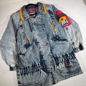 Vintage Current Seen‎ 80s Acid Wash Denim Jacket Plaid Lining Size M